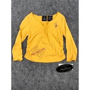 Vintage Y2K Baby Phat Girls 3T Yellow Long Sleeve Ruched Graphic Tee Shirt NEW